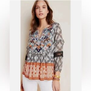 Anthropologie blouse Terry Floral Bohemian Top Multicolor XS